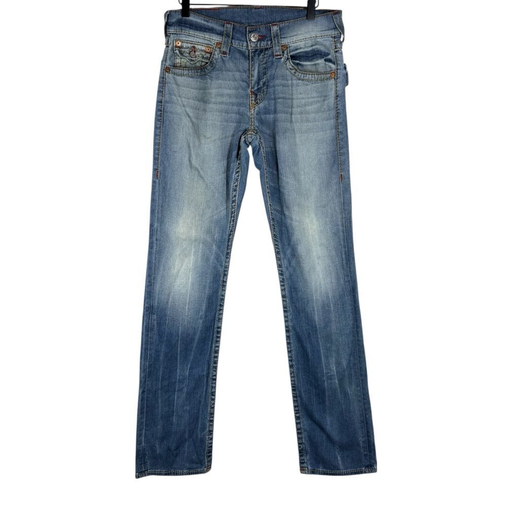 True Religion Straight Flap Jeans OM Red Big T Stone Claw Wash Men’s Size 29